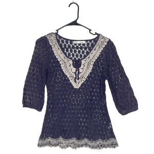 Solitaire Womens Crochet Top Blouse Size S‎ Cottagecore Hippie Boho Coastal